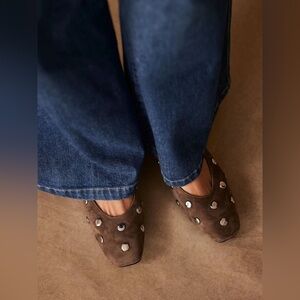 Studded Brown Suede Slip-On Flats